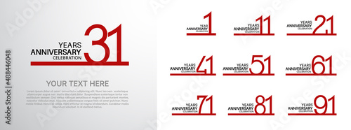 set anniversary logotype premium collection red color line style isolated on white background