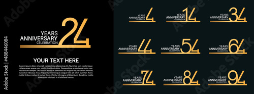 set anniversary logotype premium collection golden color line style isolated on black background