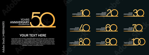 Fotografie, Obraz set anniversary logotype premium collection golden color line style isolated on