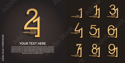 set anniversary logotype premium collection golden color line style isolated on black background