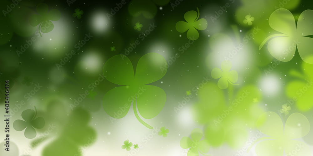 St Patrick's day illustration, clover leafs rotating on the green background
St Patrick's day illustration, clover leafs rotating on the green background