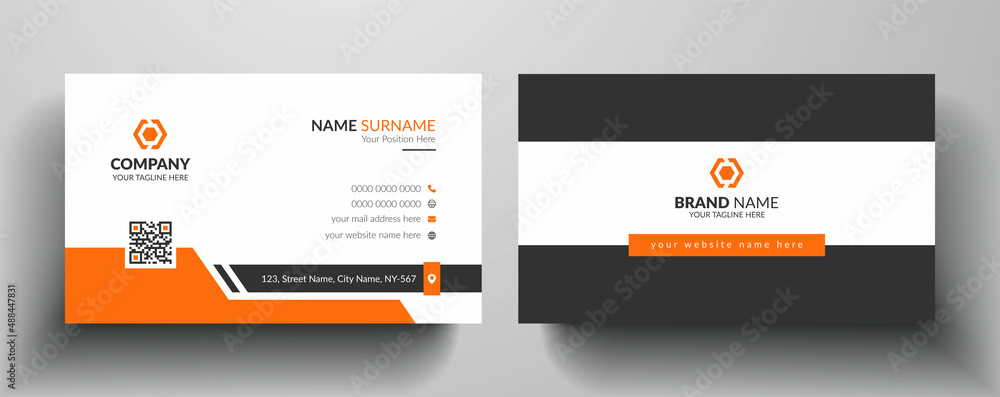 Orange and dark black color modern business card template Stock Vector ...