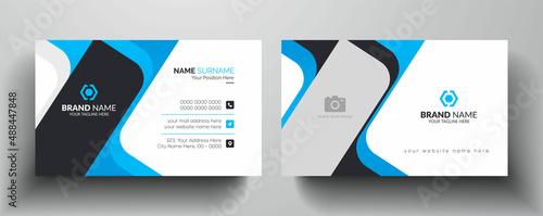 Blue color modern business card design with personal photo place holder