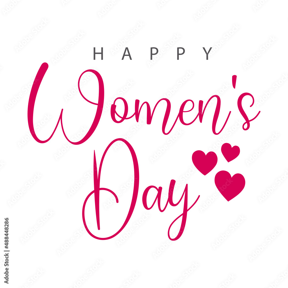Happy Women's Day lettering with hearts Vector illustration. Isolated on white background