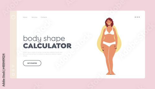 Body Shape Calculator Landing Page Template. Woman Pear, Female Character Figure Types Concept, Girl with Wide Hips