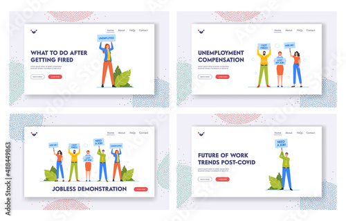 Jobless People after Epidemic Landing Page Template. Unemployment after Pandemic Concept, Business Characters Search Job
