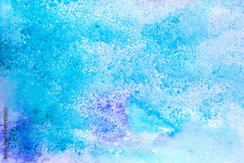 Light blue cool winter frosty hand painted watercolor background.