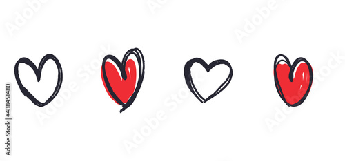 Doodle hearts collection. Set of hand drawn vector heart illustrations. Valentine's day love design elements.