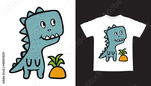 Hand drawn cute dino illustration t shirt design