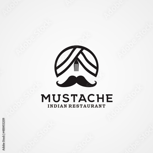 Turban Mustache Fork Indian Restaurant Cuisine logo design inspiration