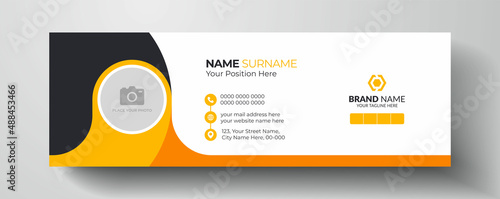 Yellow and dark black color modern email signature  |  Personal social media cover design with photo place and contact info