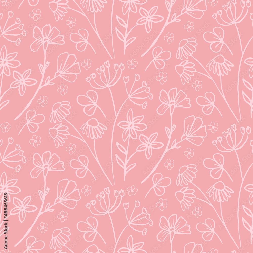 Seamless repeating pink and black floral pattern Seamless repeating pink and black floral pattern