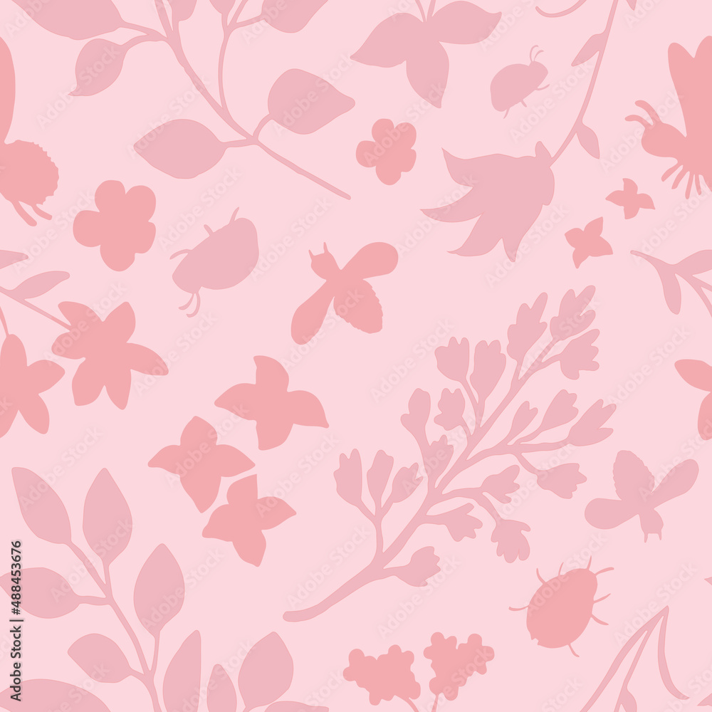 Seamless repeating pink and black floral pattern for background wallpaper textures and textiles