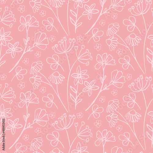 Seamless repeating pink and black floral pattern