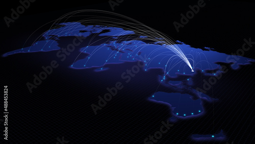 Photography Global connectivity from Shanghai, China to other major cities around the world