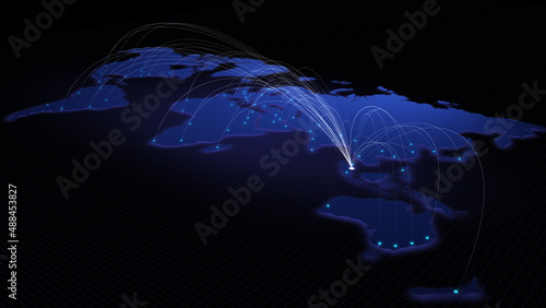 Fototapeta Naklejka Na Ścianę i Meble -  Global connectivity from Singapore to other major cities around the world. Technology and network connection, trading and traveling concept. World map element furnished by NASA