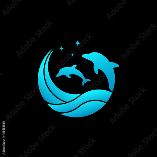 Blue night dolphine logo design for company or business