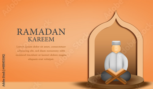 people reading alquran banner 3D vector