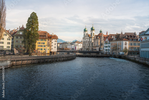 Luzern Skyline with Jesuit Church and Reuss River - Lucerne, Switzerland