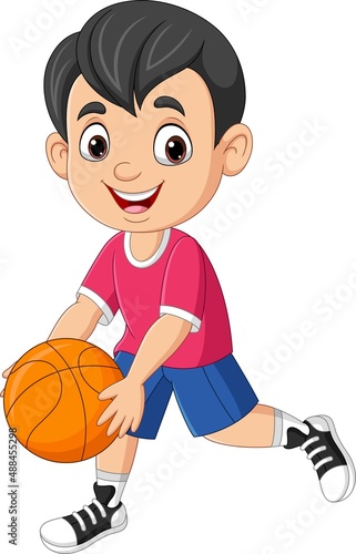 Cartoon little boy playing basketball © tigatelu
