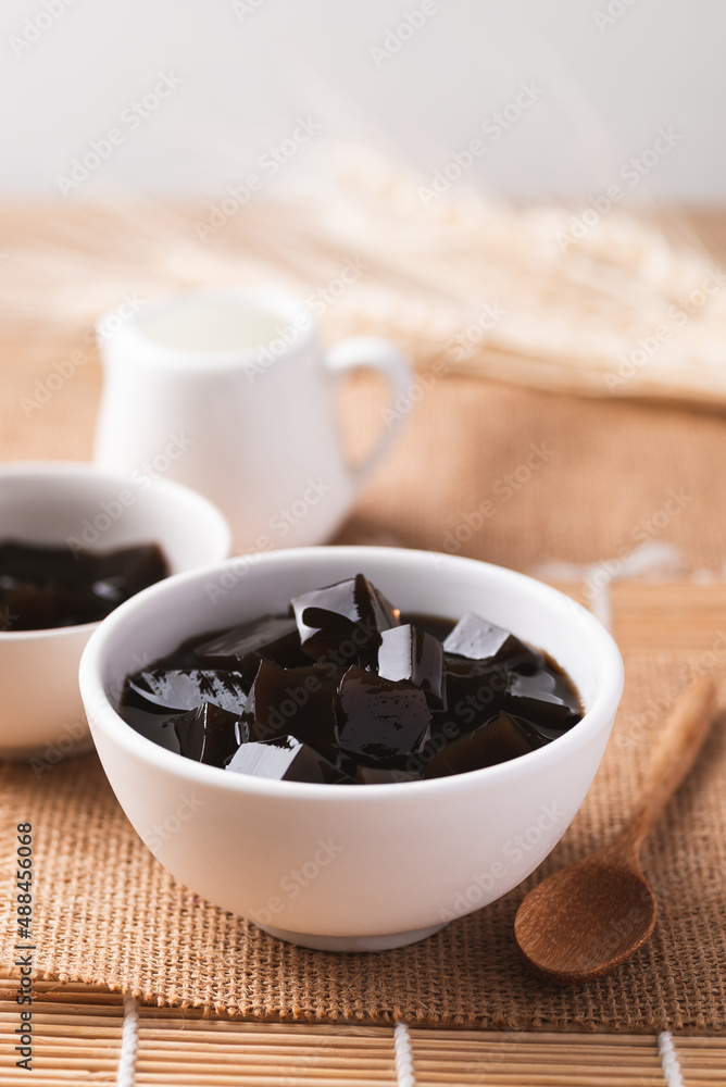 Grass jelly or herb jelly, dessert in Southeast Asia made from plant