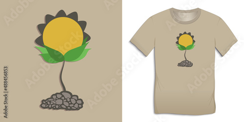 Sunflower, graphic design of plants for t-shirts, flat design for print vector