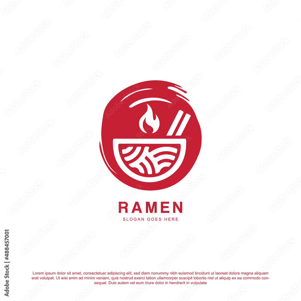 Ramen Logo Design Illustration . Ramen menu logo template with bowl and fire Ramen Logo Design Illustration . Ramen menu logo template with bowl and fire