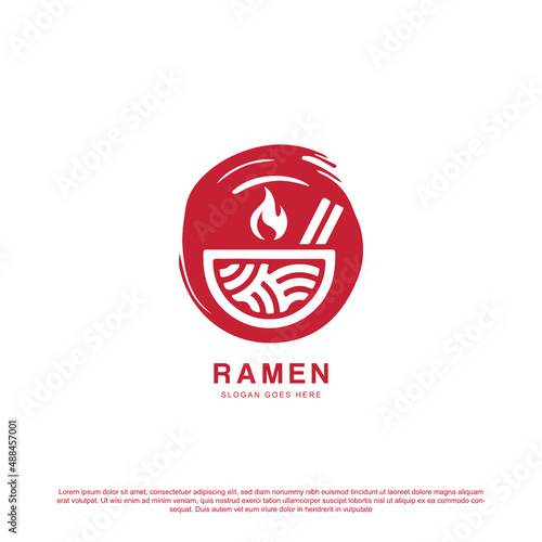 Ramen Logo Design Illustration . Ramen menu logo template with bowl and fire