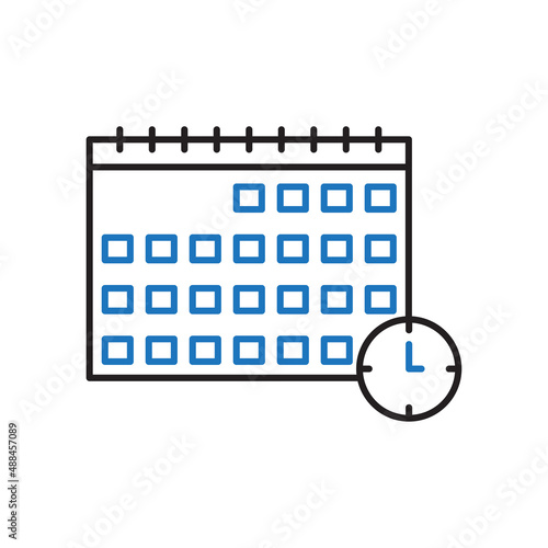 Icon with calendar with clock. Calendar deadline. Business concept. Time appointment concept. Vector illustration. stock image. 