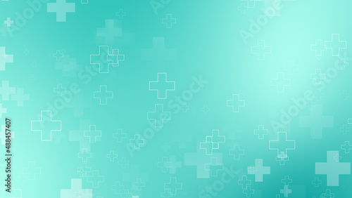 Abstract medical green blue cross pattern background.