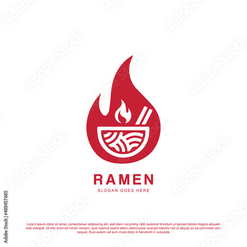 Ramen Logo Design Illustration . Ramen menu logo with bowl and fire