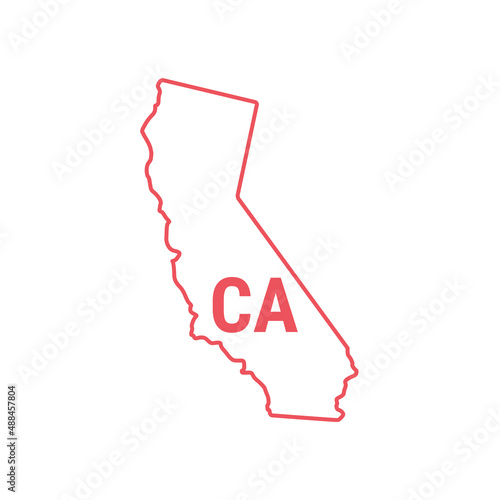 California US state map red outline border. Vector illustration isolated on white. Two-letter state abbreviation. Editable stroke. Adjust line weight.
