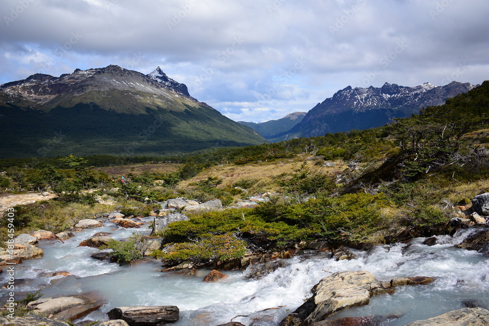Landscape Lake Mountain Forest River Sky View Travel Ushuaia Tierra del Fuego Argentina End of the world 