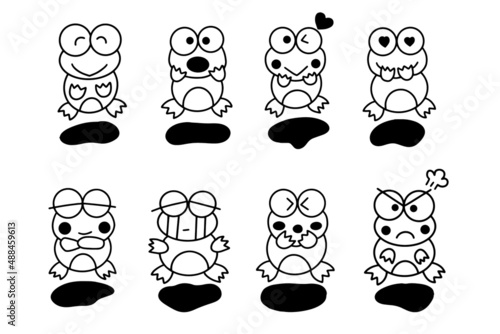 Cute Frog cartoon outline illustration for coloring