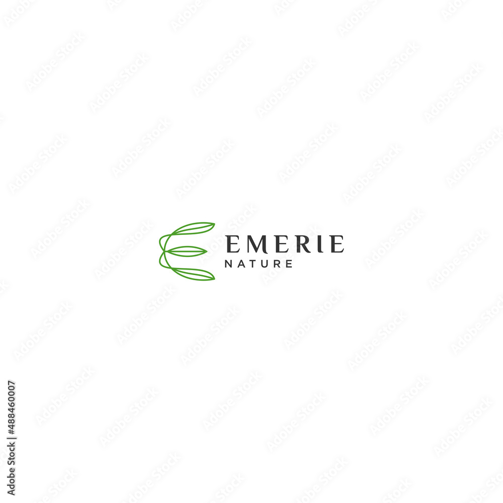 Letter E leaf line logo icon design template