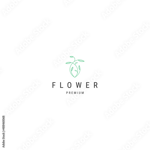 Flower leaf line logo icon template