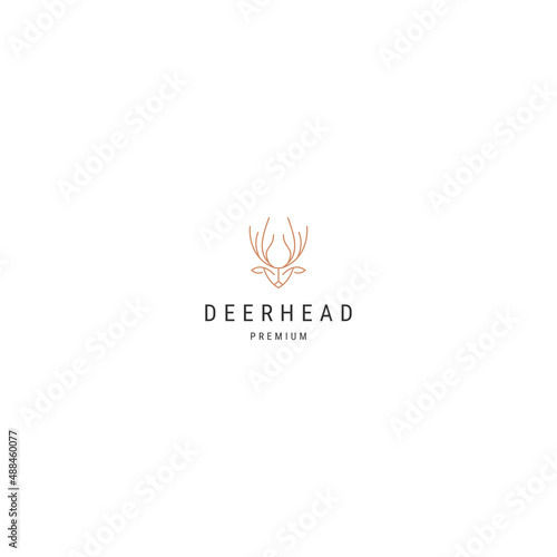 Head deer line logo icon design template