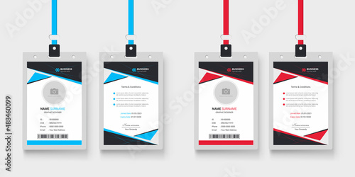 Corporate company employee id card design with two color variation and abstract layout