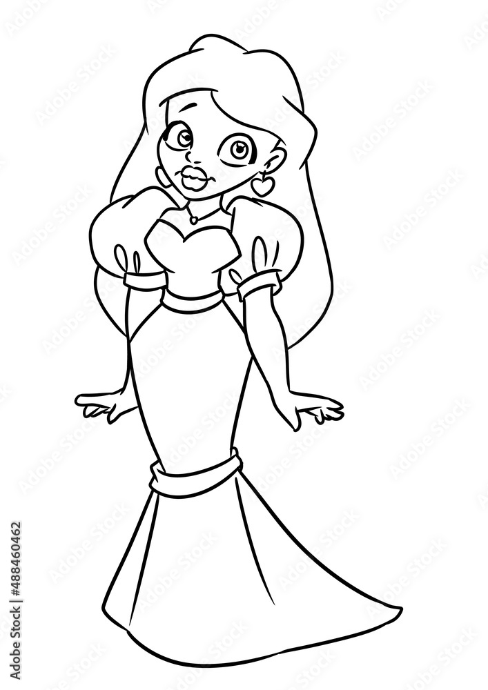 Φωτογραφία Beautiful girl fashion dress blonde illustration cartoon coloring