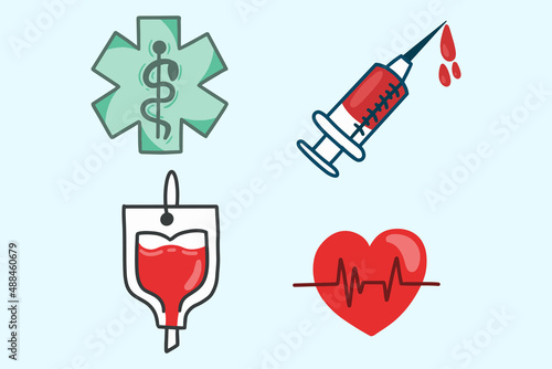 Set Medical Health tools injector heart doctor blood illustration