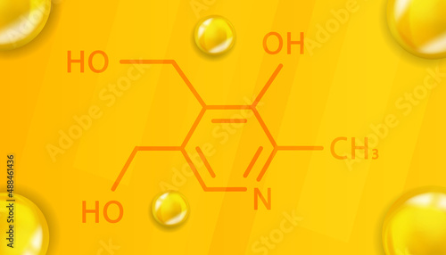 Vitamin B6 chemical formula. Vitamin B6 Realistic chemical molecular structure