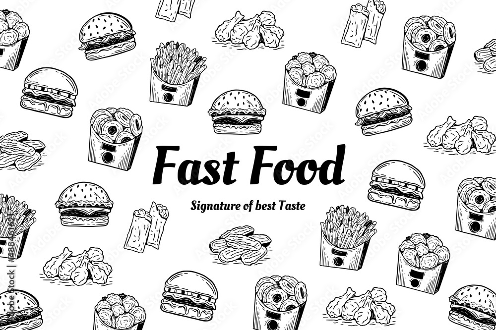 Hand Drawn Fast Food Shop Background illustration