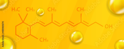 Vitamin A chemical formula. Vitamin A Realistic chemical molecular structure