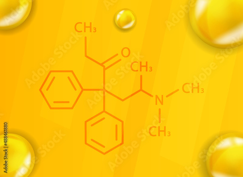 Methadone chemical formula. Methadone 3D Realistic chemical molecular structure