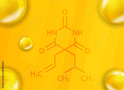 Butalbital chemical formula. Butalbital 3D Realistic chemical molecular structure