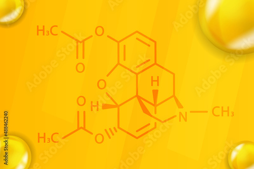 Heroin chemical formula. Heroin 3D Realistic chemical molecular structure