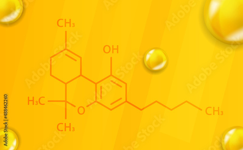 Tetrahydrocannabinol chemical formula. Tetrahydrocannabinol 3D Realistic chemical molecular structure