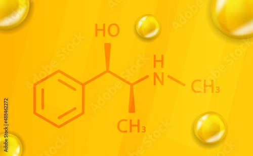 Ephedrine chemical formula. Ephedrine 3D Realistic chemical molecular structure