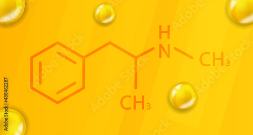 Methamphetamine chemical formula. Methamphetamine 3D Realistic chemical molecular structure