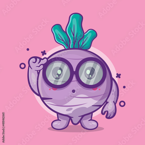nerd turnip vegetable character mascot isolated cartoon in flat style design. great resource for icon,symbol, logo, sticker,banner.